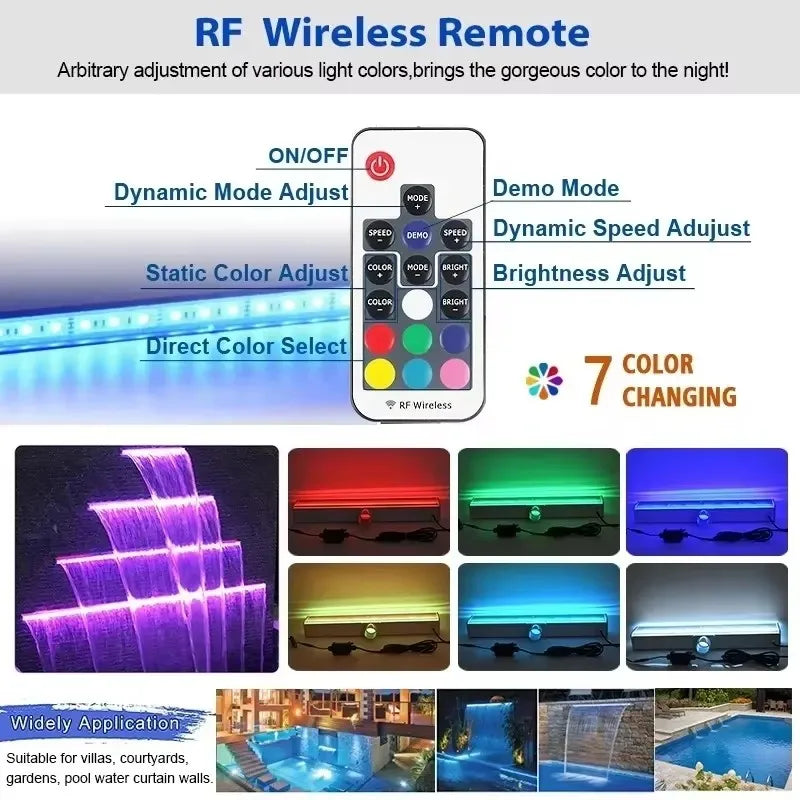 LED Colorful Pool Waterfall Fountain