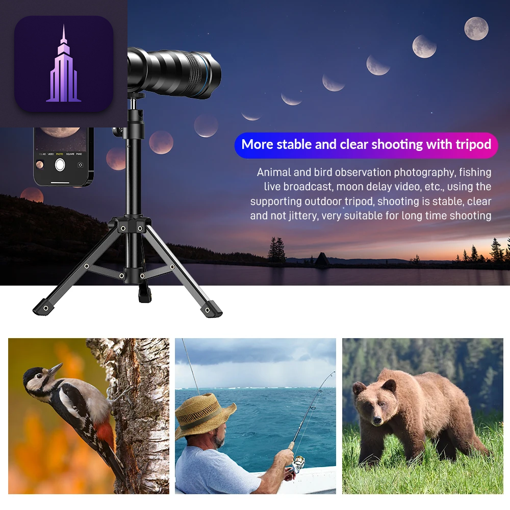 36X Metal Telephoto Lens w/Tripod